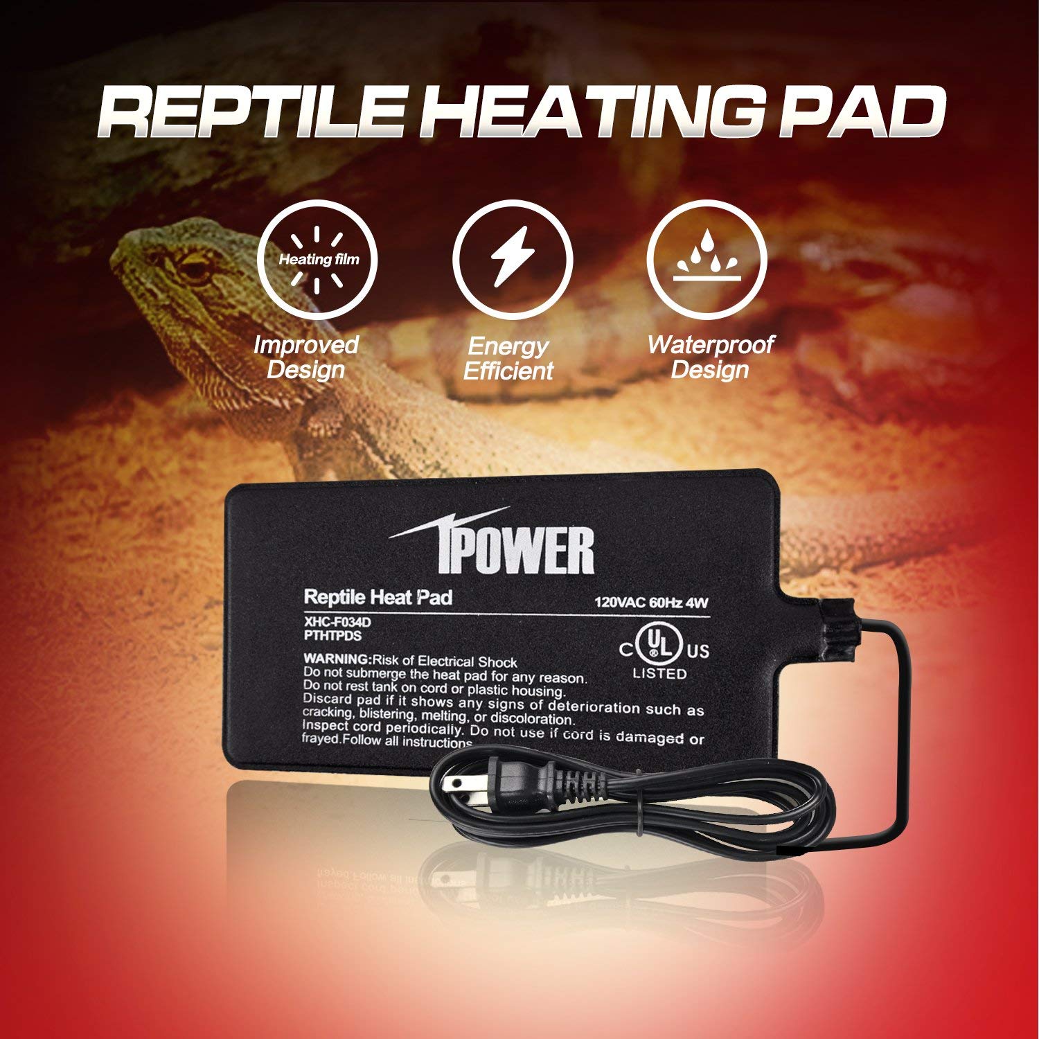 Ipower 4 By 7-Inch Reptile Heating Pad Under Tank Terrarium Heater Warmer Heat Mat For Small Animals